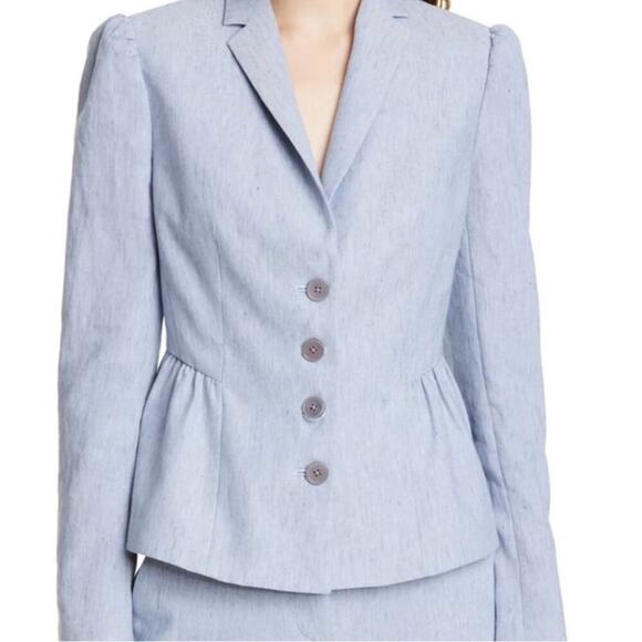 4 Rebecca Taylor TAILORED Peplum Linen Blend Blazer Jacket Light Blue - Picture 5 of 14